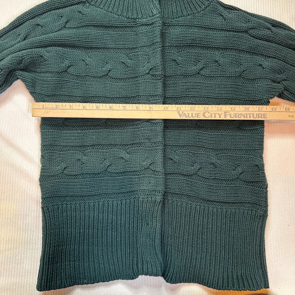 Talbots Green Chunky Cable Knit Convertible Collar Snap Front Cardigan Sweater M